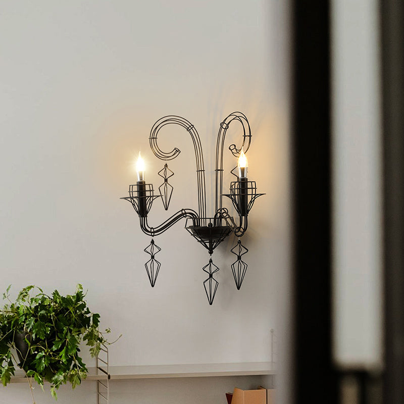Curved Iron Glass Horn-Inspired Wall Lamp