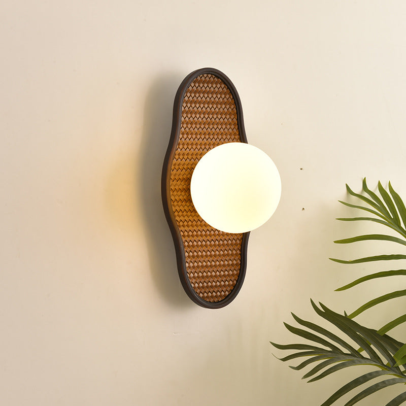 Japanese-Inspired Solid Wood Glass Wall Lamp