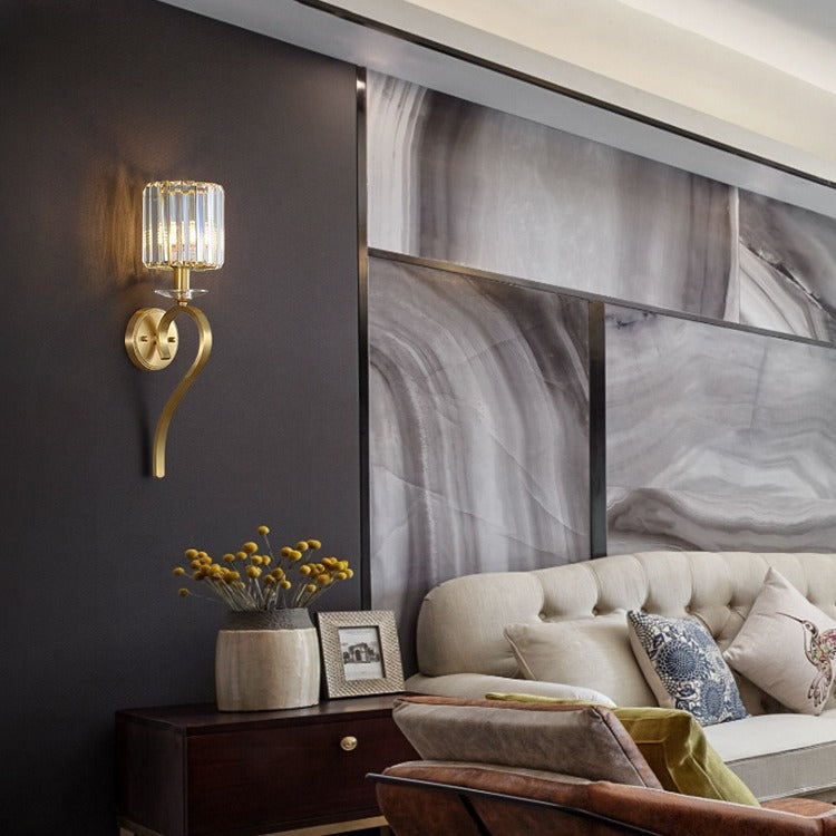 Cylinder Copper Glass Bedroom Wall Lamp