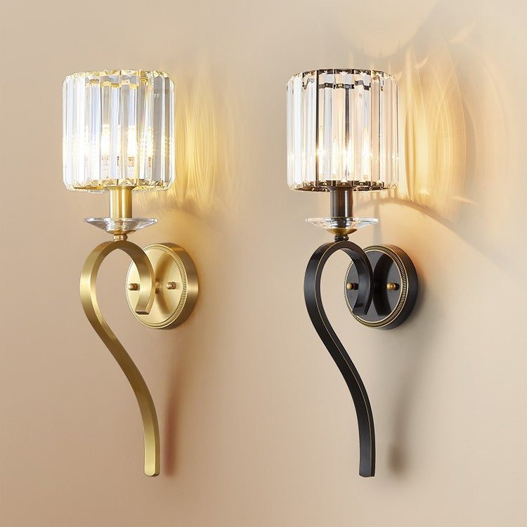 Cylinder Copper Glass Bedroom Wall Lamp