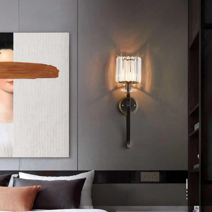 Cylinder Copper Glass Bedroom Wall Lamp