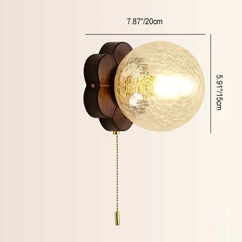 Floral Ash Wood Glass Wall Lamp