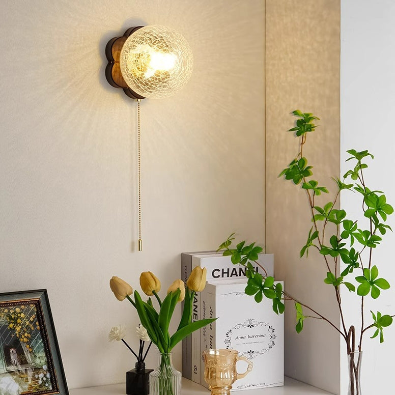 Floral Ash Wood Glass Wall Lamp