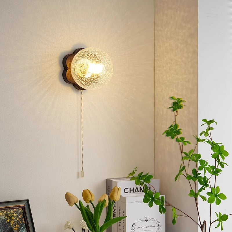Floral Ash Wood Glass Wall Lamp