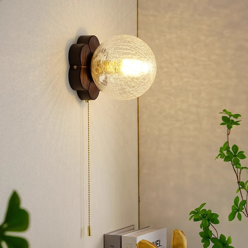 Floral Ash Wood Glass Wall Lamp