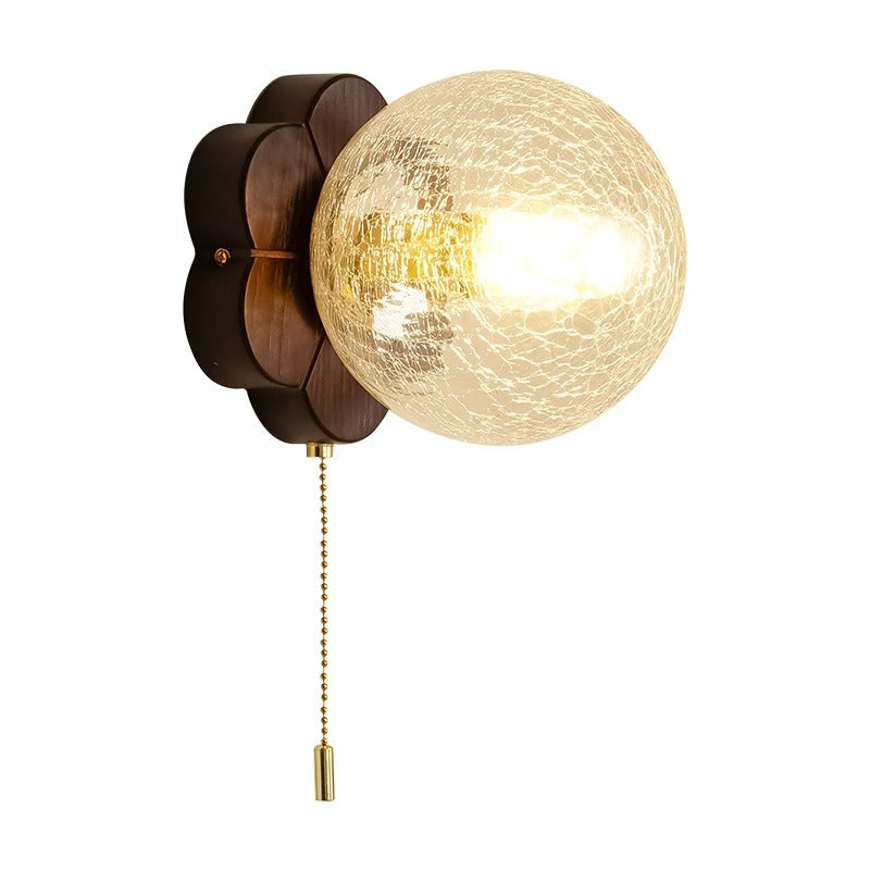 Floral Ash Wood Glass Wall Lamp