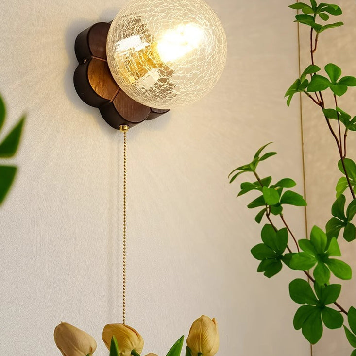 Floral Ash Wood Glass Wall Lamp