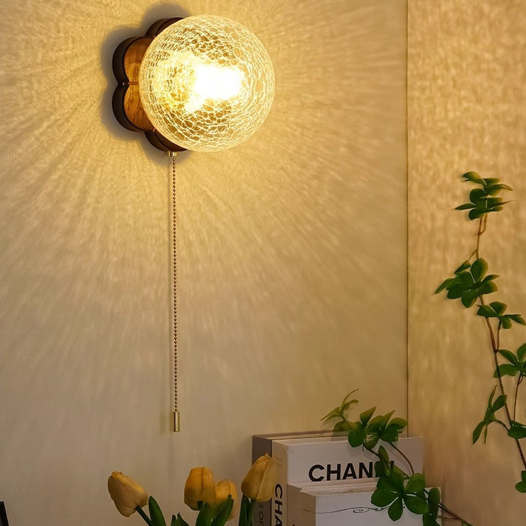 Floral Ash Wood Glass Wall Lamp