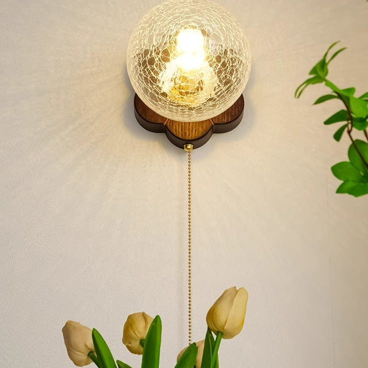 Floral Ash Wood Glass Wall Lamp