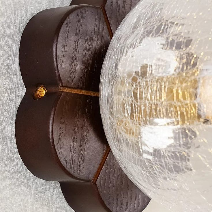 Floral Ash Wood Glass Wall Lamp