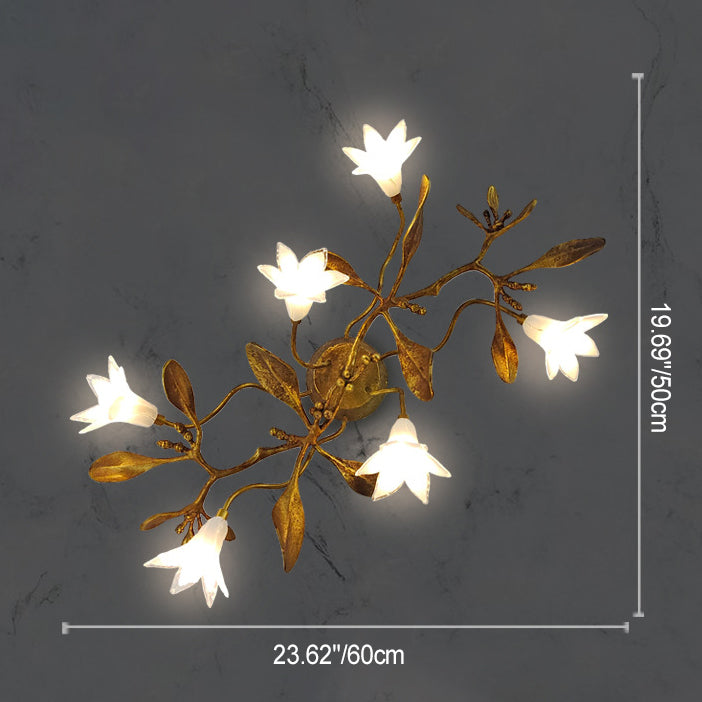Flower Copper Crystal Living 6-Light Wall Lamp