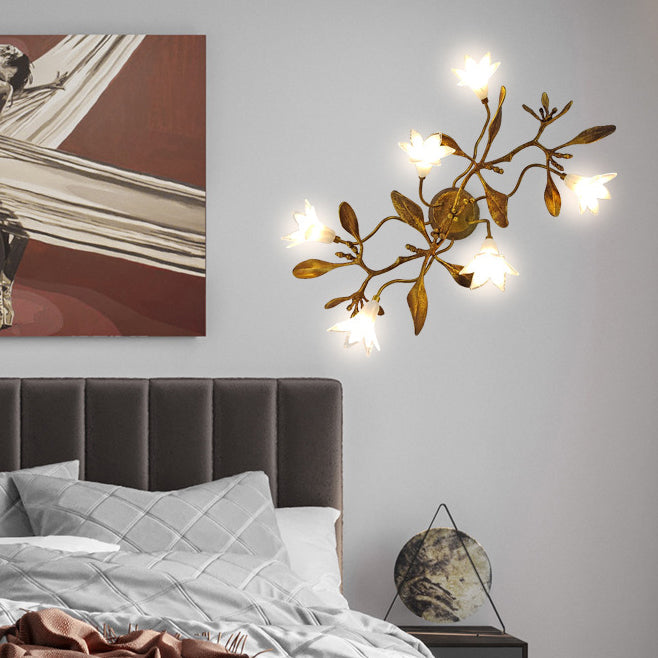 Flower Copper Crystal Living 6-Light Wall Lamp