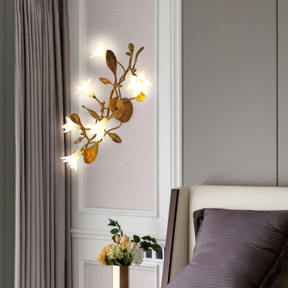Flower Copper Crystal Living 6-Light Wall Lamp