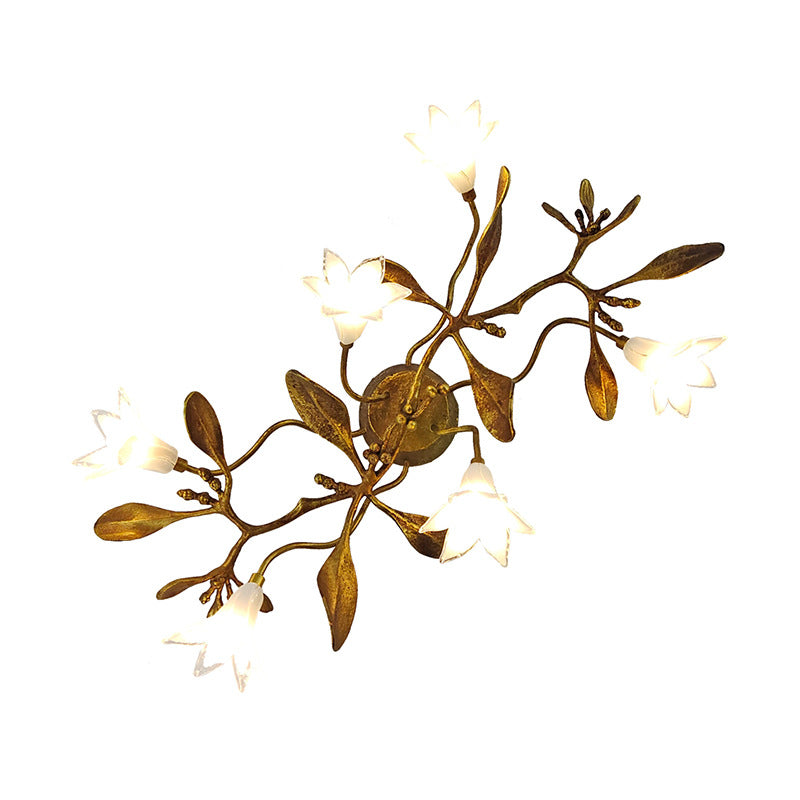 Flower Copper Crystal Living 6-Light Wall Lamp