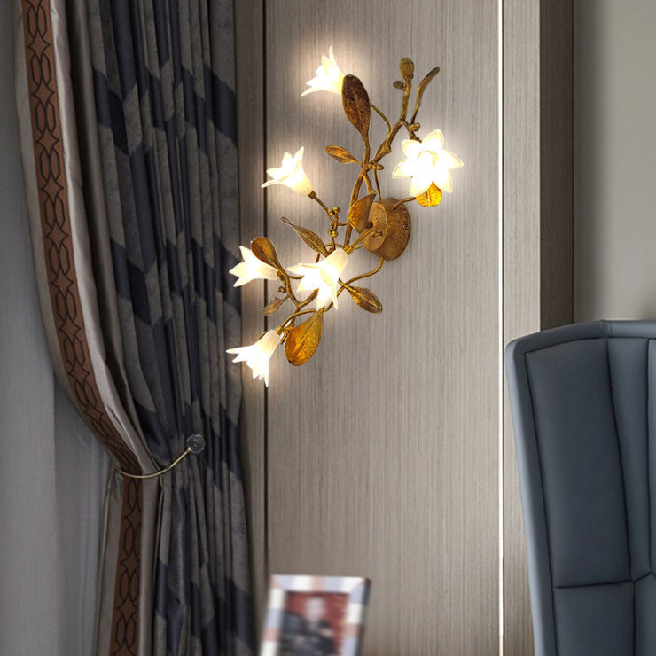 Flower Copper Crystal Living 6-Light Wall Lamp