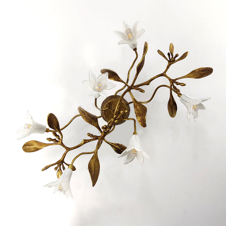 Flower Copper Crystal Living 6-Light Wall Lamp