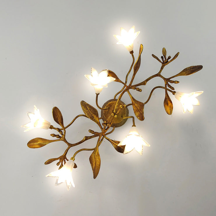 Flower Copper Crystal Living 6-Light Wall Lamp