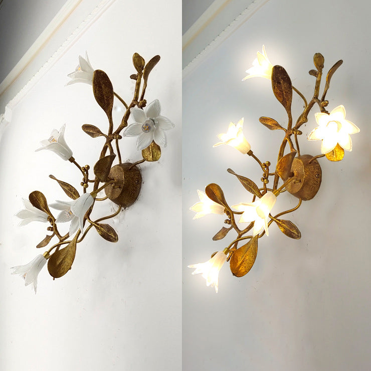 Flower Copper Crystal Living 6-Light Wall Lamp