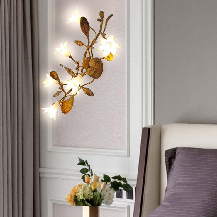 Flower Copper Crystal Living 6-Light Wall Lamp