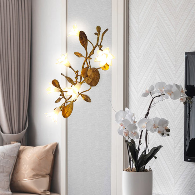 Flower Copper Crystal Living 6-Light Wall Lamp