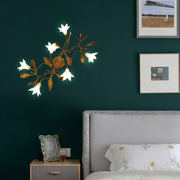 Flower Copper Crystal Living 6-Light Wall Lamp