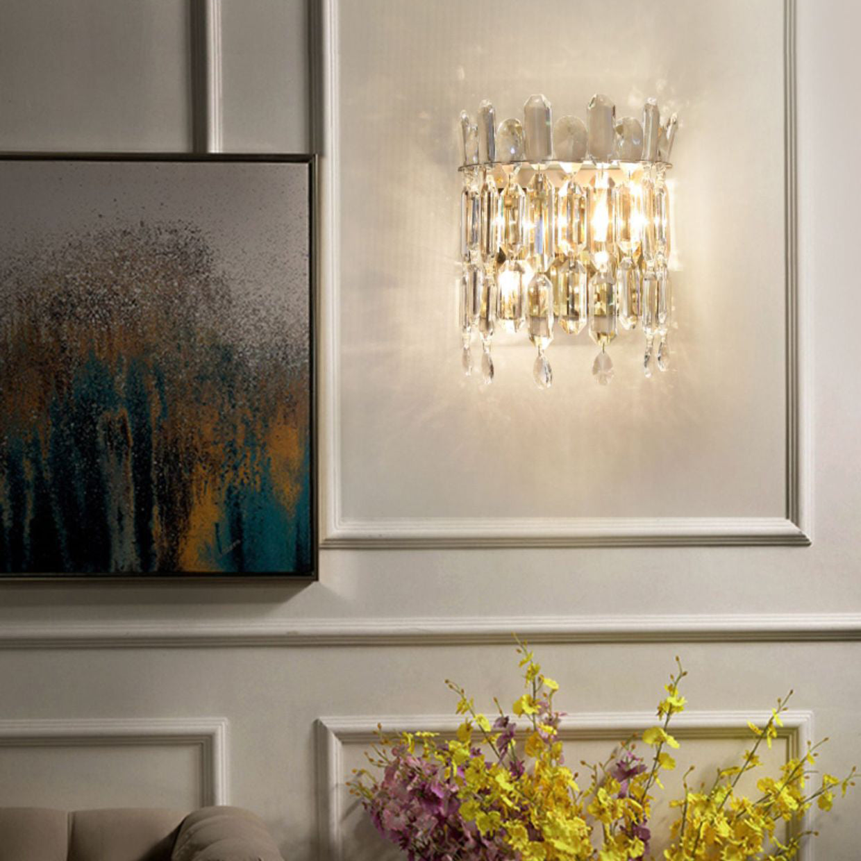 Metal Crystal Water Drop 2-Light Wall Lamp