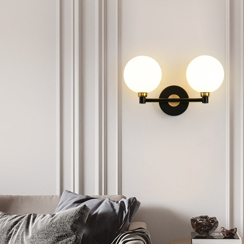 Iron Glass Globe Bedroom 2-Light Wall Lamp