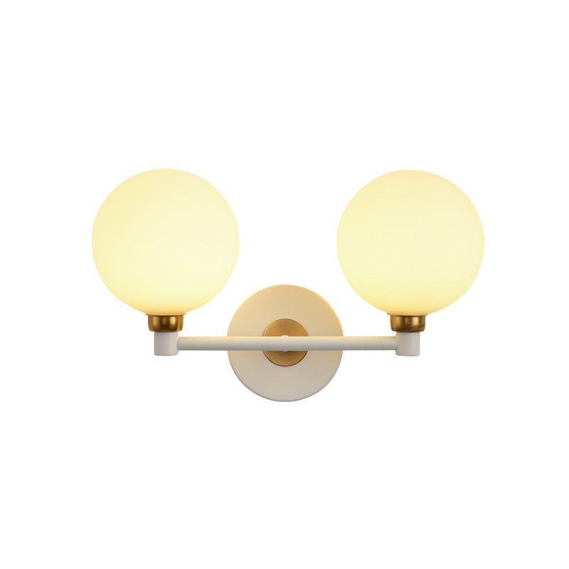 Iron Glass Globe Bedroom 2-Light Wall Lamp