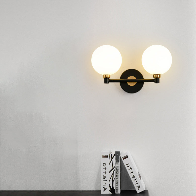 Iron Glass Globe Bedroom 2-Light Wall Lamp