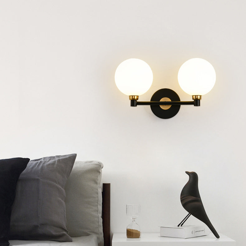 Iron Glass Globe Bedroom 2-Light Wall Lamp