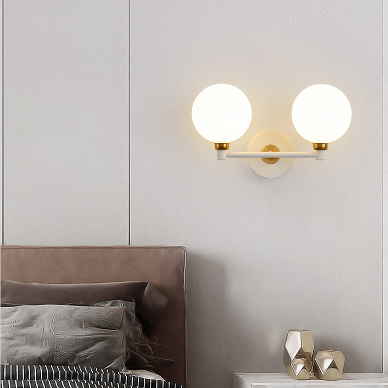 Iron Glass Globe Bedroom 2-Light Wall Lamp