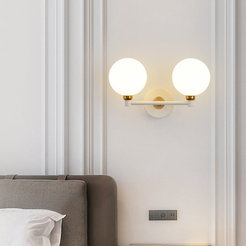 Iron Glass Globe Bedroom 2-Light Wall Lamp