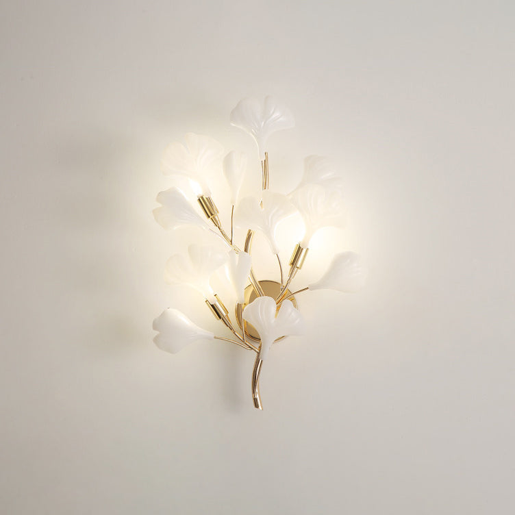 Ceramic Ginkgo Biloba Bedroom 2-Light Wall Lamp