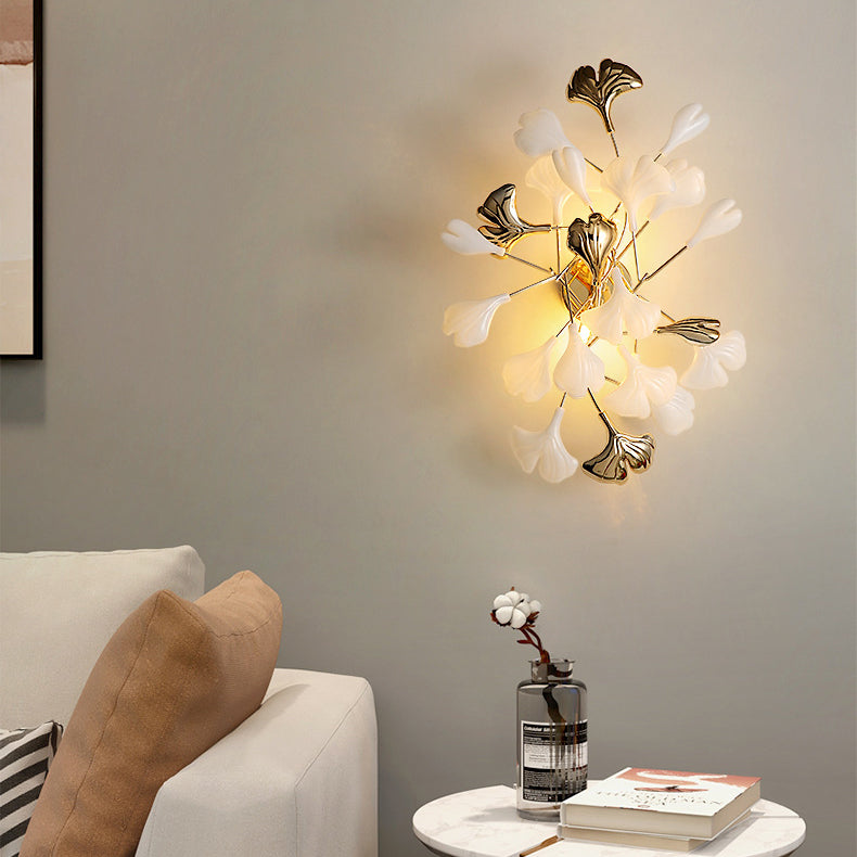 Ceramic Ginkgo Biloba Bedroom 2-Light Wall Lamp