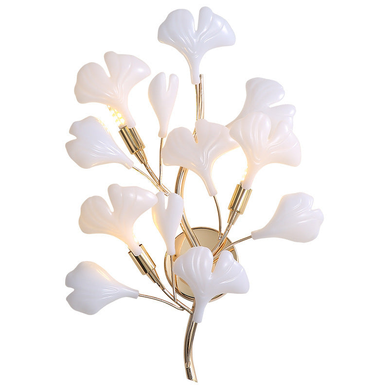 Ceramic Ginkgo Biloba Bedroom 2-Light Wall Lamp