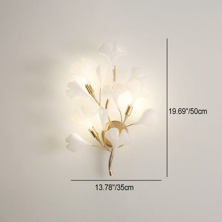 Ceramic Ginkgo Biloba Bedroom 2-Light Wall Lamp
