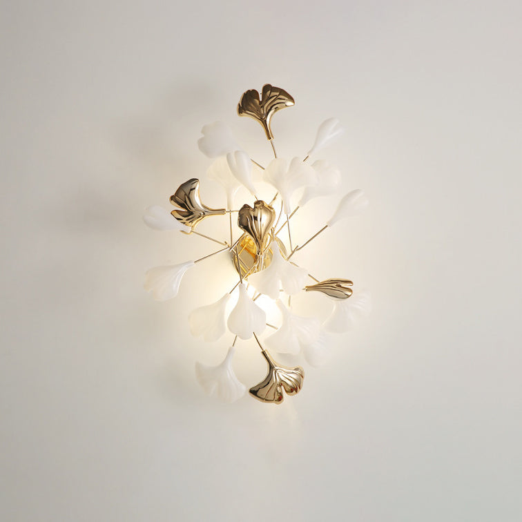 Ceramic Ginkgo Biloba Bedroom 2-Light Wall Lamp