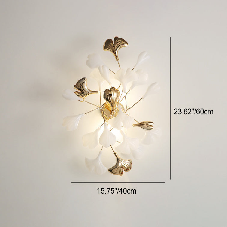 Ceramic Ginkgo Biloba Bedroom 2-Light Wall Lamp
