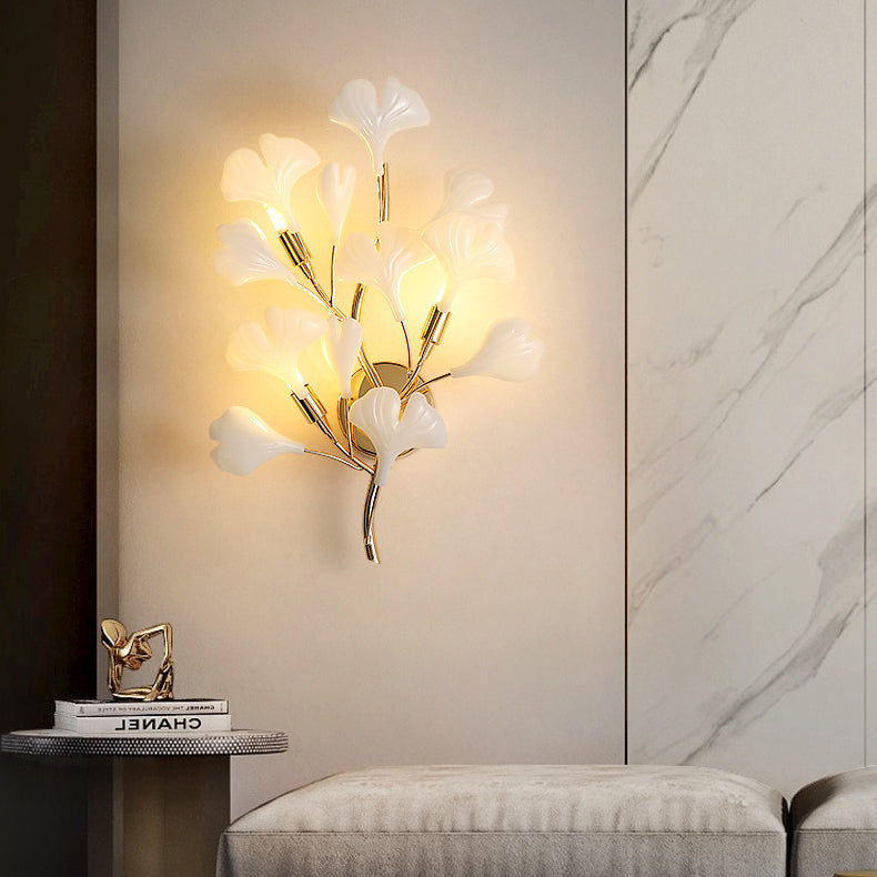 Ceramic Ginkgo Biloba Bedroom 2-Light Wall Lamp