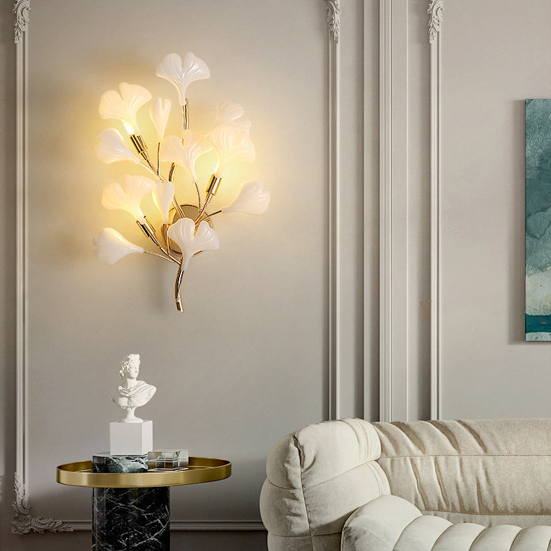 Ceramic Ginkgo Biloba Bedroom 2-Light Wall Lamp