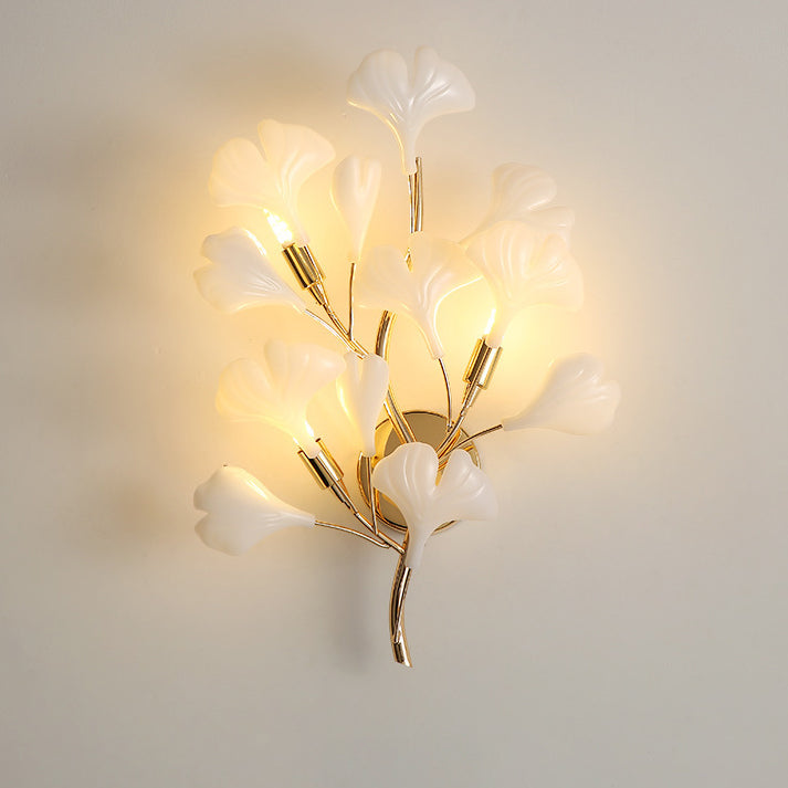 Ceramic Ginkgo Biloba Bedroom 2-Light Wall Lamp