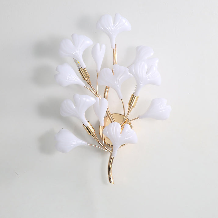 Ceramic Ginkgo Biloba Bedroom 2-Light Wall Lamp