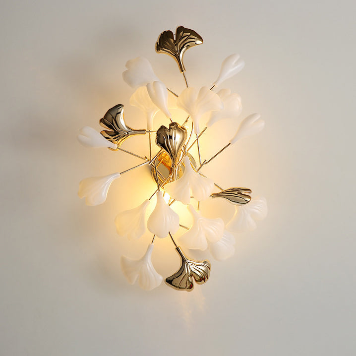 Ceramic Ginkgo Biloba Bedroom 2-Light Wall Lamp