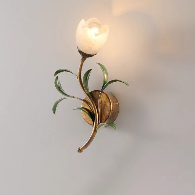 Flower Iron Glass Living Wall Lamp