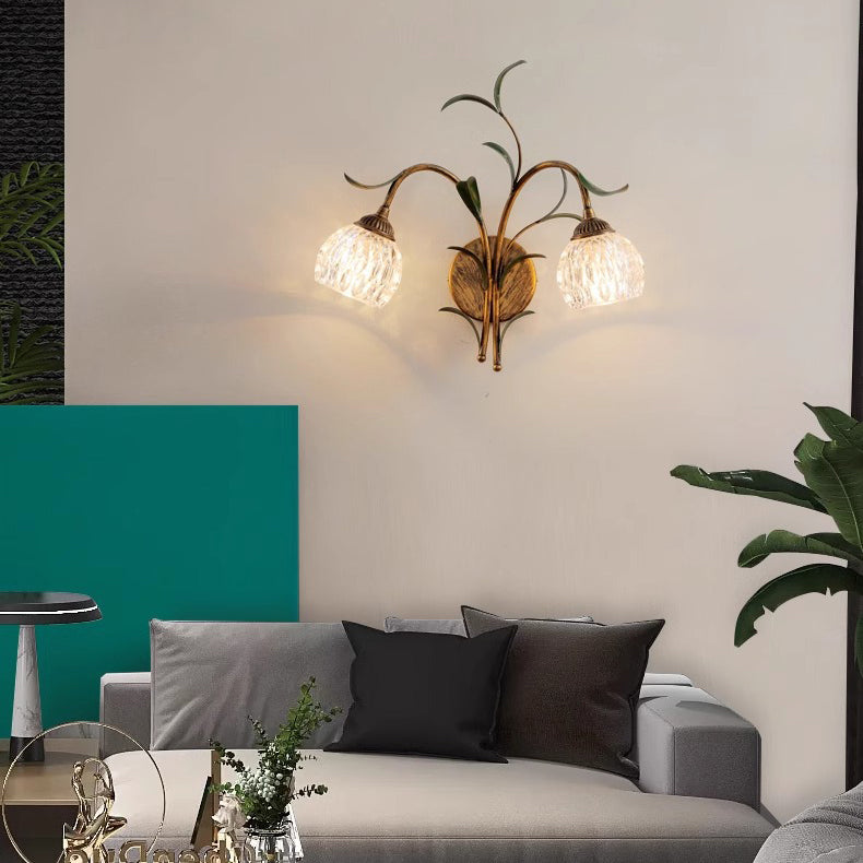 Flower Iron Glass Living Wall Lamp