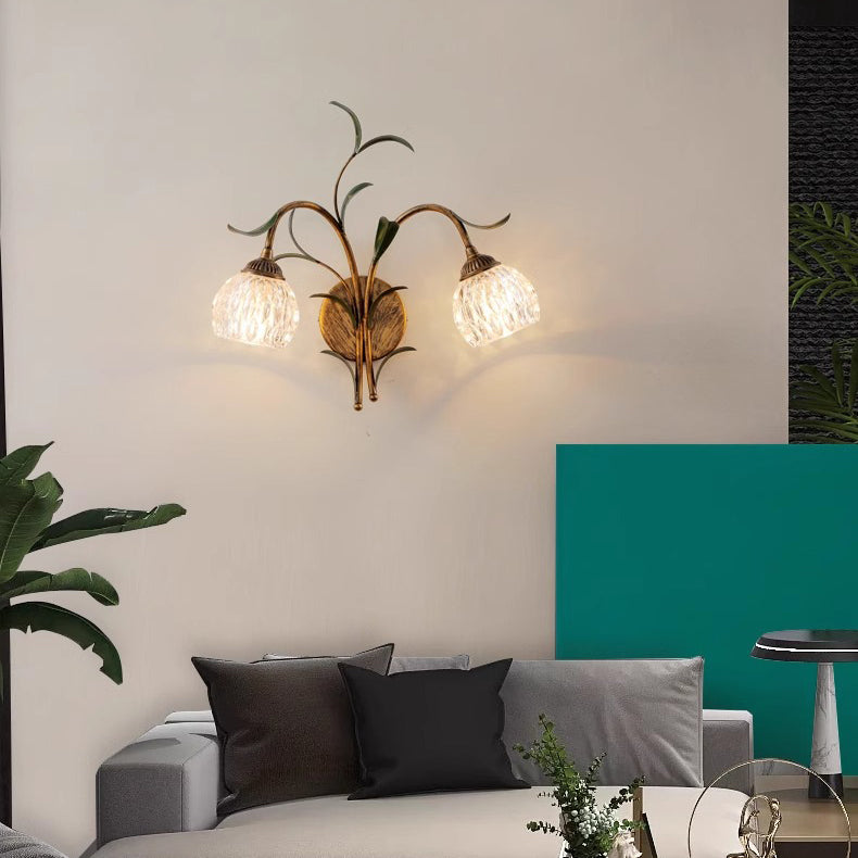 Flower Iron Glass Living Wall Lamp