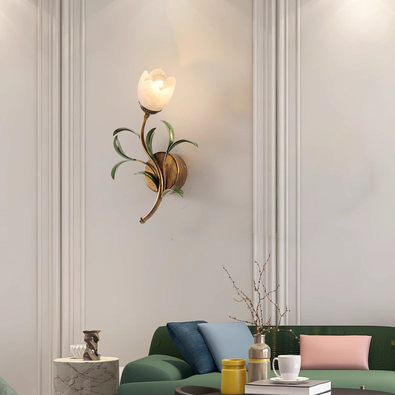 Flower Iron Glass Living Wall Lamp