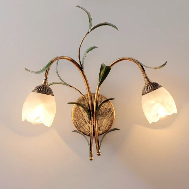 Flower Iron Glass Living Wall Lamp