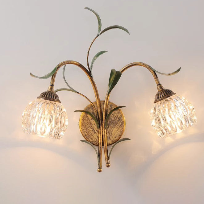 Flower Iron Glass Living Wall Lamp