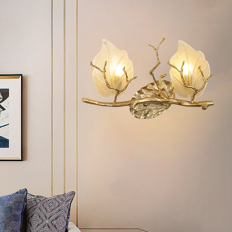 Copper Leaves Tree Branch 2-Light Wall Lamp